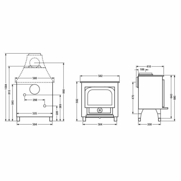 Clearview vision 500 log burner dimensions